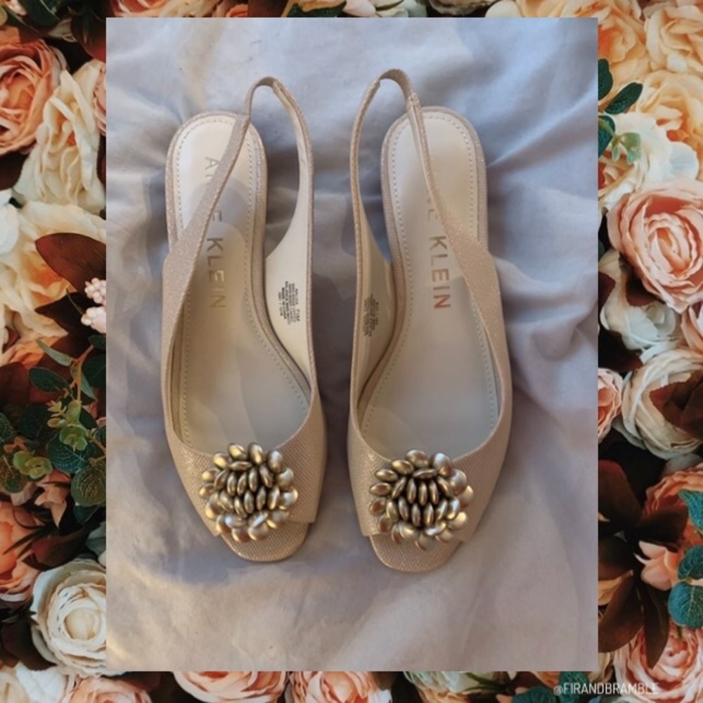 Anne Klein embellished kitten heels